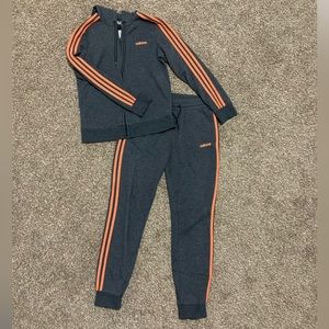 Adidas gray and coral joggers and jacket set